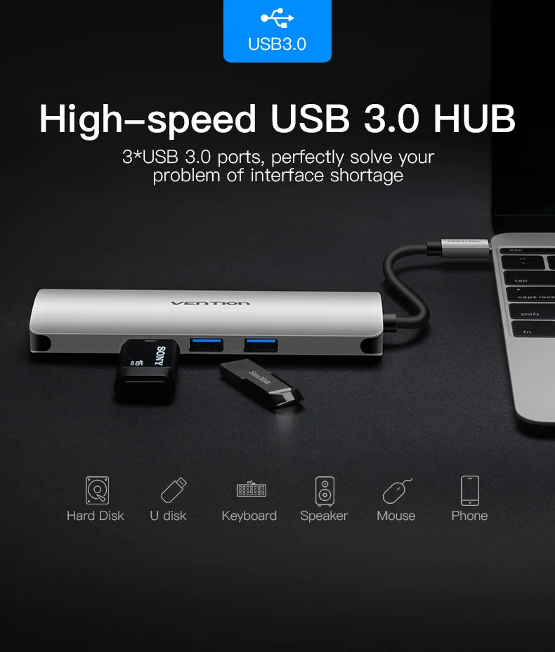 Vention USB-C концентратор type C концентратор USB 3,0 Thunderbolt 3 HDMI 3,5 мм аудио RJ45 адаптер для MacBook Pro samsung Galaxy S9 USB C концентратор