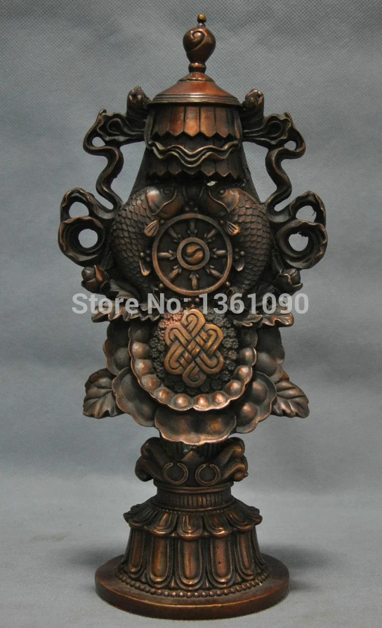 

xd 00467 11'' China Tibet Auspicious Symbol Amulet Talisman Carve Double Fish