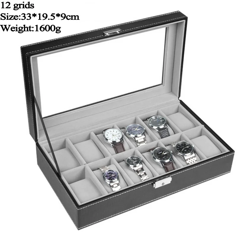 Rasalhaguer Top Sale 6 Grids PU Leather Watch Boxes Storage Organizer Box Luxury Jewelry Display Watch Case Black Free Shipping