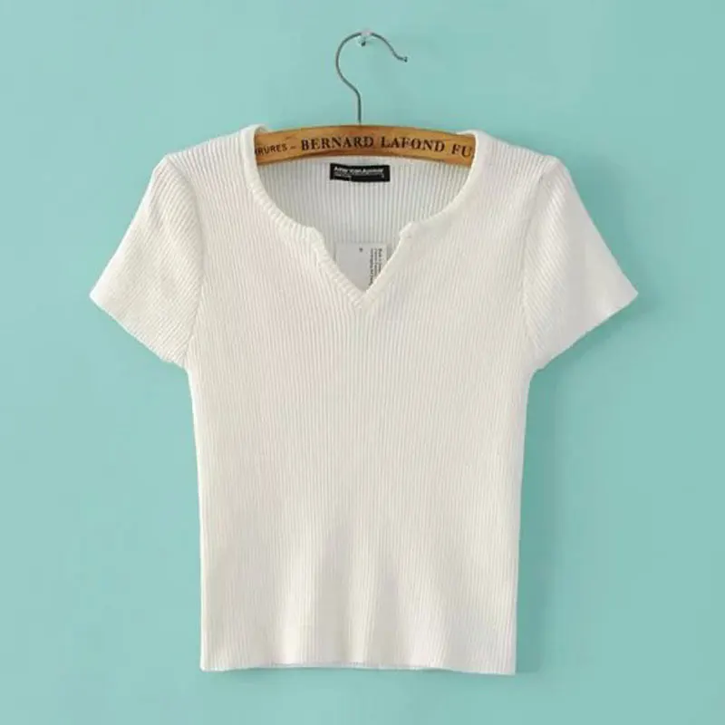 Повседневные трикотажные футболки для женщин короткий топ 2017 женская