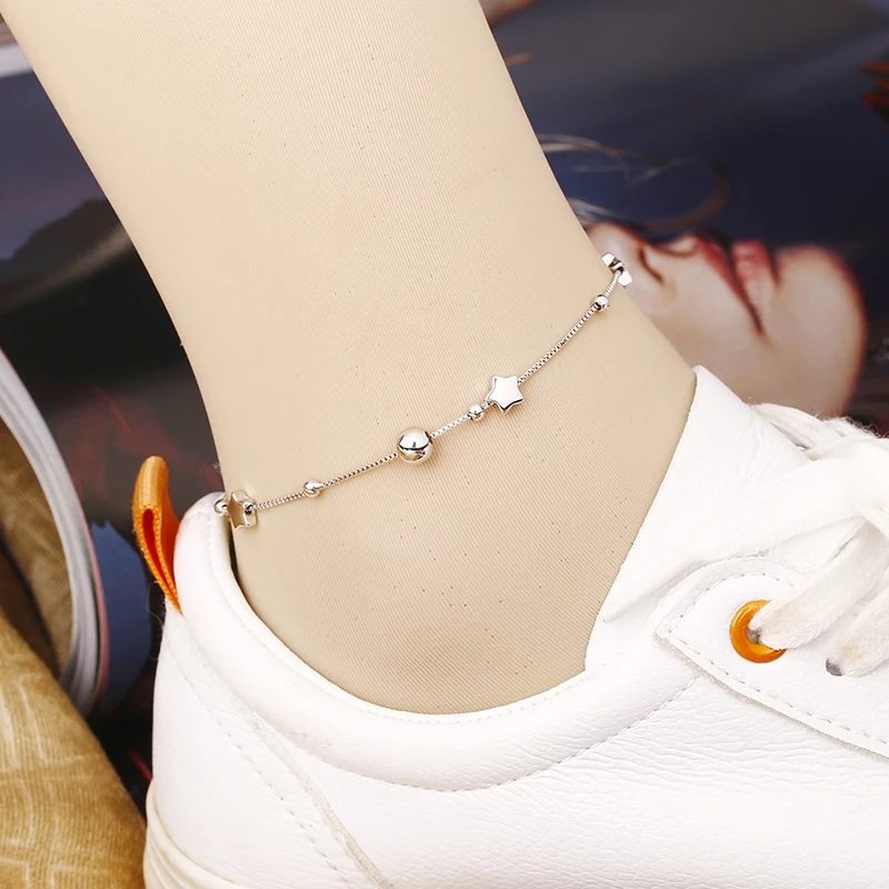30% посеребренные Модные женские ножные браслеты с маленькой звездой оптом