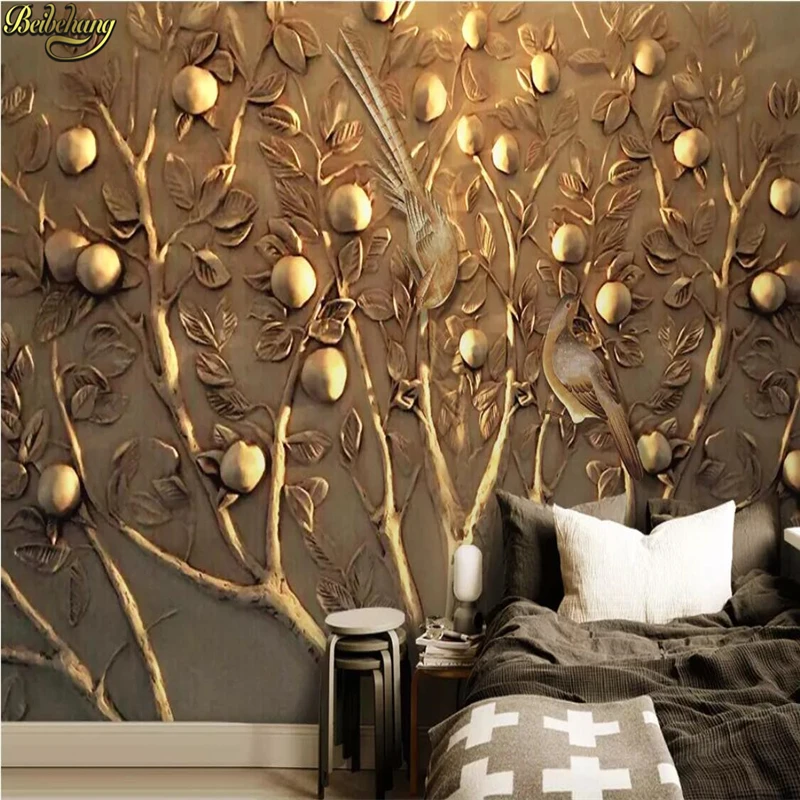 

beibehang Custom wall 3D three-dimensional embossed rich tree TV sofa background wall papers home decor papel de parede 3d