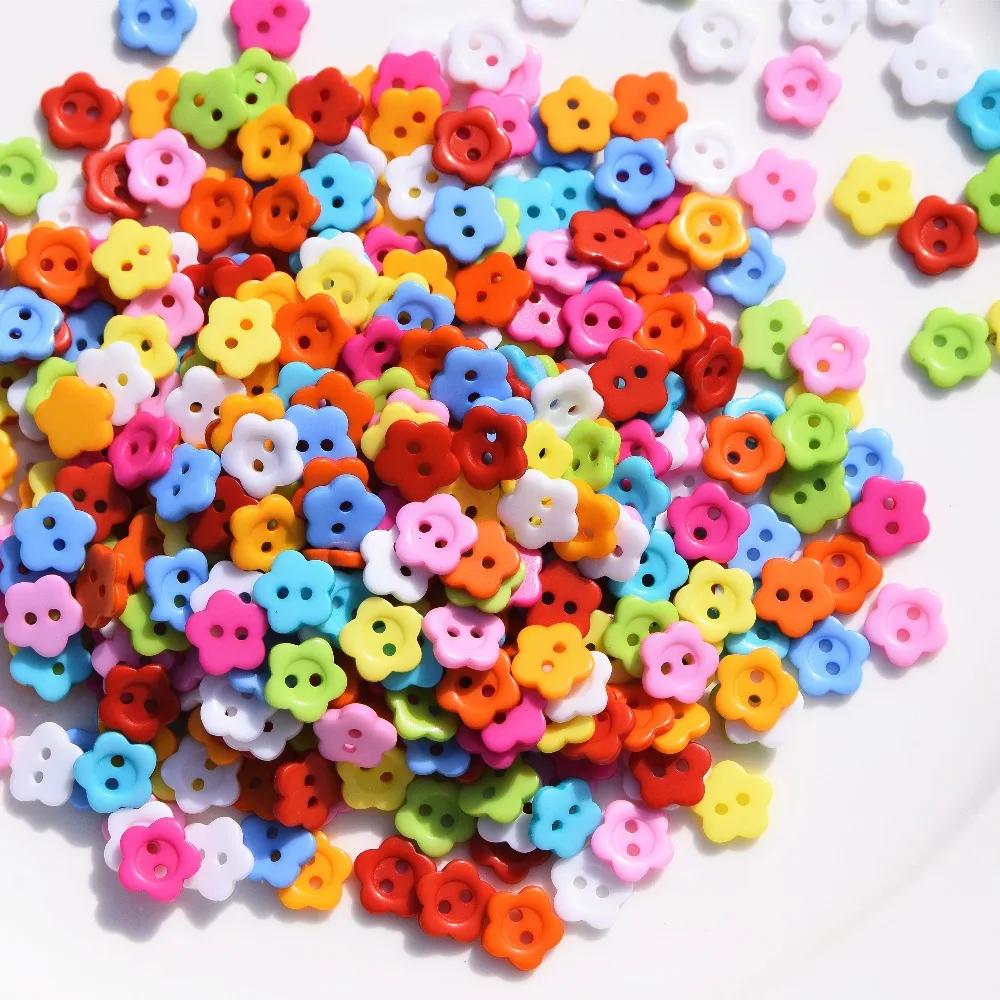 100 500 шт Пластиковые Кнопки 2 отверстия цветок смешанный дизайн окрашенные