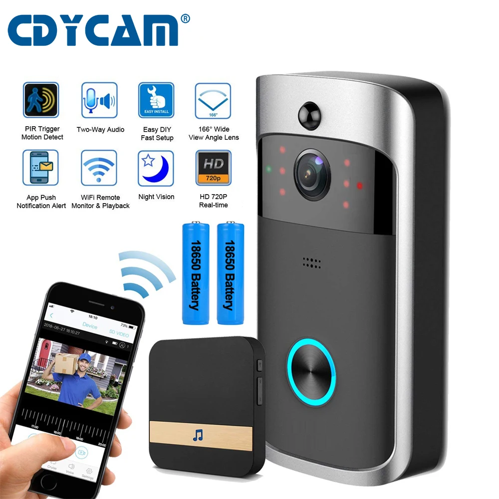 Smart 720 P беспроводная камера Wi-Fi для дверного звонка Кольцо домофон телефон ИК-сигнализация беспроводной охранный звонок на двери ip-камера поддерживает Водонепроницаемость крышка