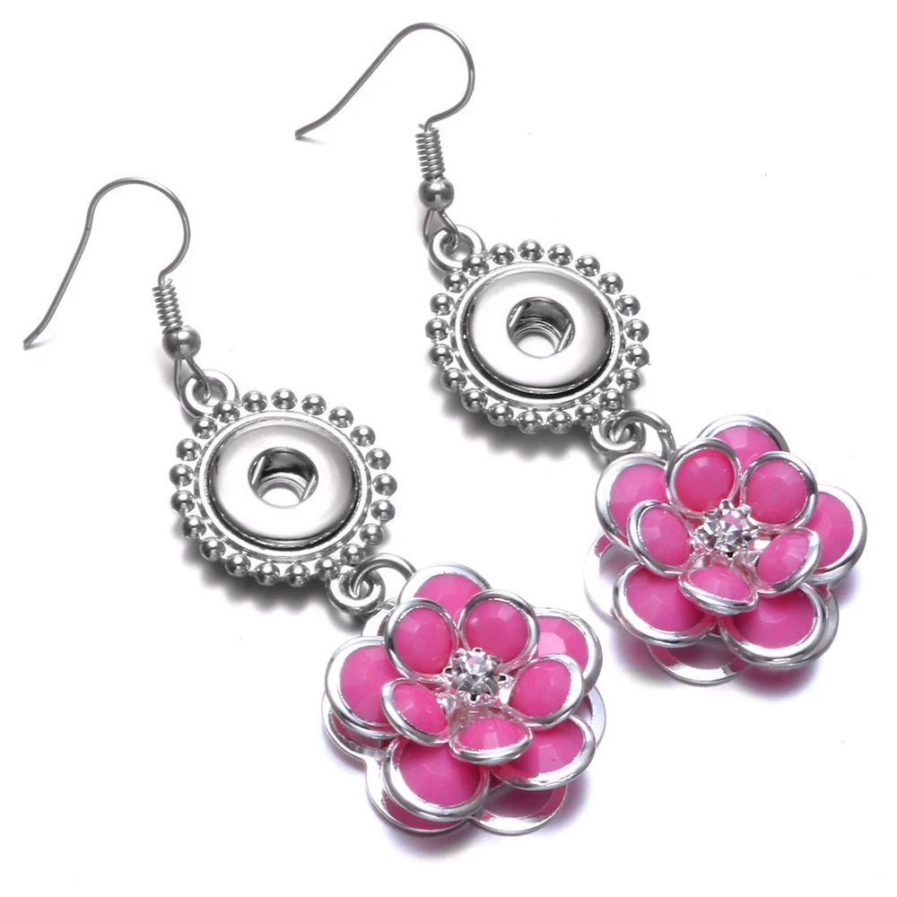 

ES0263b New Arrivals Pure Pink Metal Flower Charms Earrings Eardrop Fit 12mm Snap Button Snap Earrings Snap Jewelry
