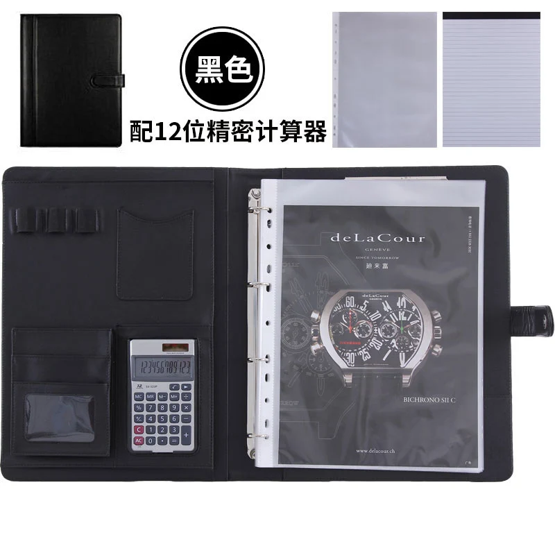 black C style Винтажные A4 Кожа PU Padfolio мужские деловые договор управления застежка замок документ менеджер файл папка-портфель 1199b - Цвет: black C style