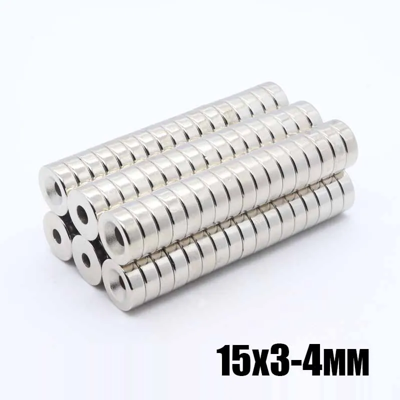 50 шт. 15x3 отверстия 4 мм сильные кольца круглые магниты 15*3-4 мм N35 земля Неодимовый круглый постоянный потайной магнит 15x3-4 мм