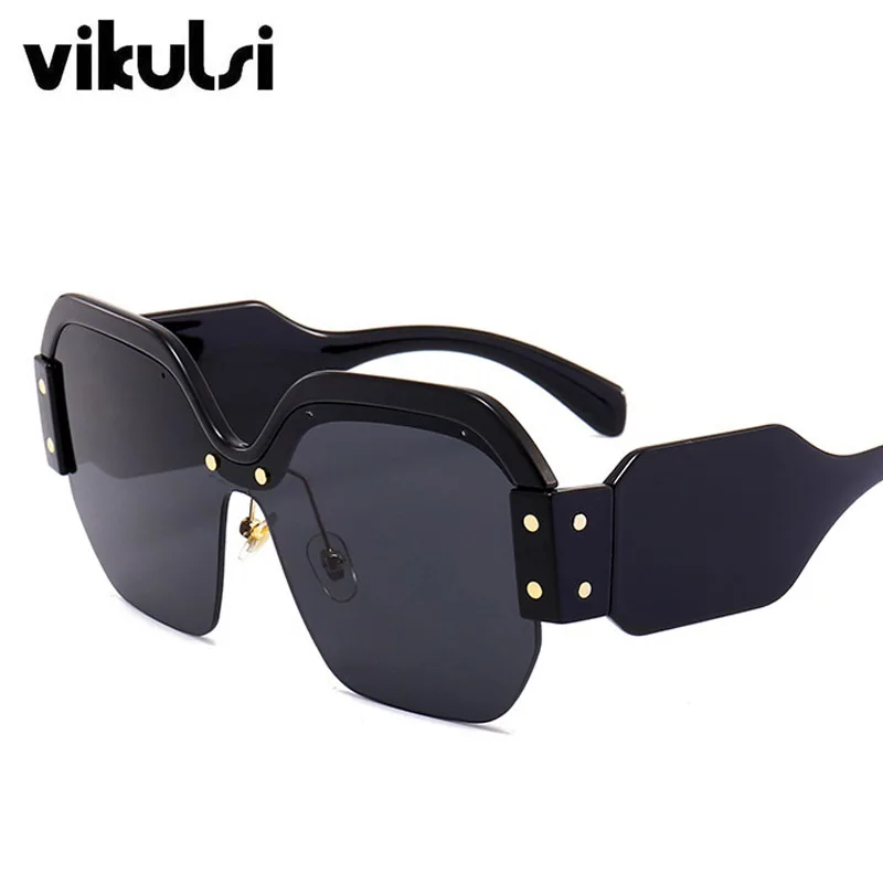 D325 black black Сексуальные негабаритные солнцезащитные очки без оправы для женщин, винтажные, красные, розовые, роскошные брендовые солнцезащитные очки для женщин, с заклепками, большая оправа, мужские оттенки - Цвет линз: D325 black black