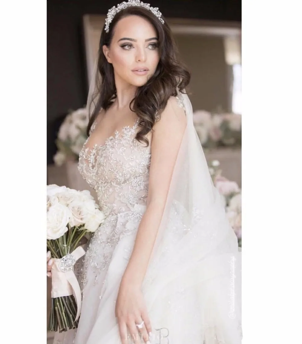 Роскошное свадебное платье со шлейфом для собора Дубай Арабский Vestido De Noiva Винтажное с отделкой бусинами аппликации свадебное платье для принцессы