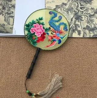 100% шелк тутового шелкопряда ручной работы вышивка Сучжоу Круглый веер с