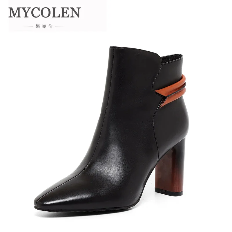 MYCOLEN/2018 брендовые дизайнерские черные роскошные модные кожаные короткие ботинки