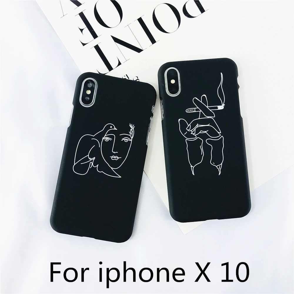 For iPhone 7P 6 6S 8 Plus X XS Simple Art Line Character Avatar Couple Phone Cases 5 5S SE Hard PC Cover Fundas Caque | Мобильные