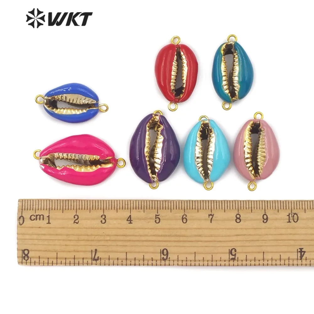 WT JP127 красочные Cowrie с Двойные обручи Разъем Золото & Смола масло Морская раковина
