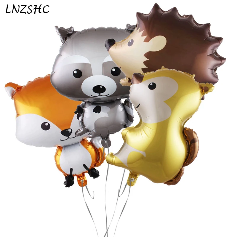 

10pc Jungle Animal Balloons Raccoon Fox Monkey Hedgehog Air Helium Ballon Zoo Theme Birthday Party Decor Kids Baby Shower Toys
