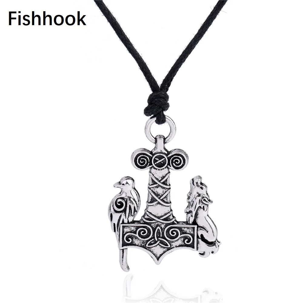 Fishhook Цинковый сплав Молот Мьёльнир Тора ожерелье золотой Ворон подвеска в виде