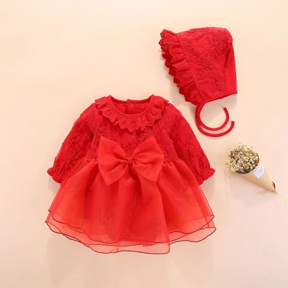 Baby Girls Clothes with big bow Newborn Embroidery Infant Bodysuits+hat Outfits Party clothing set 3 Color 0-12M |