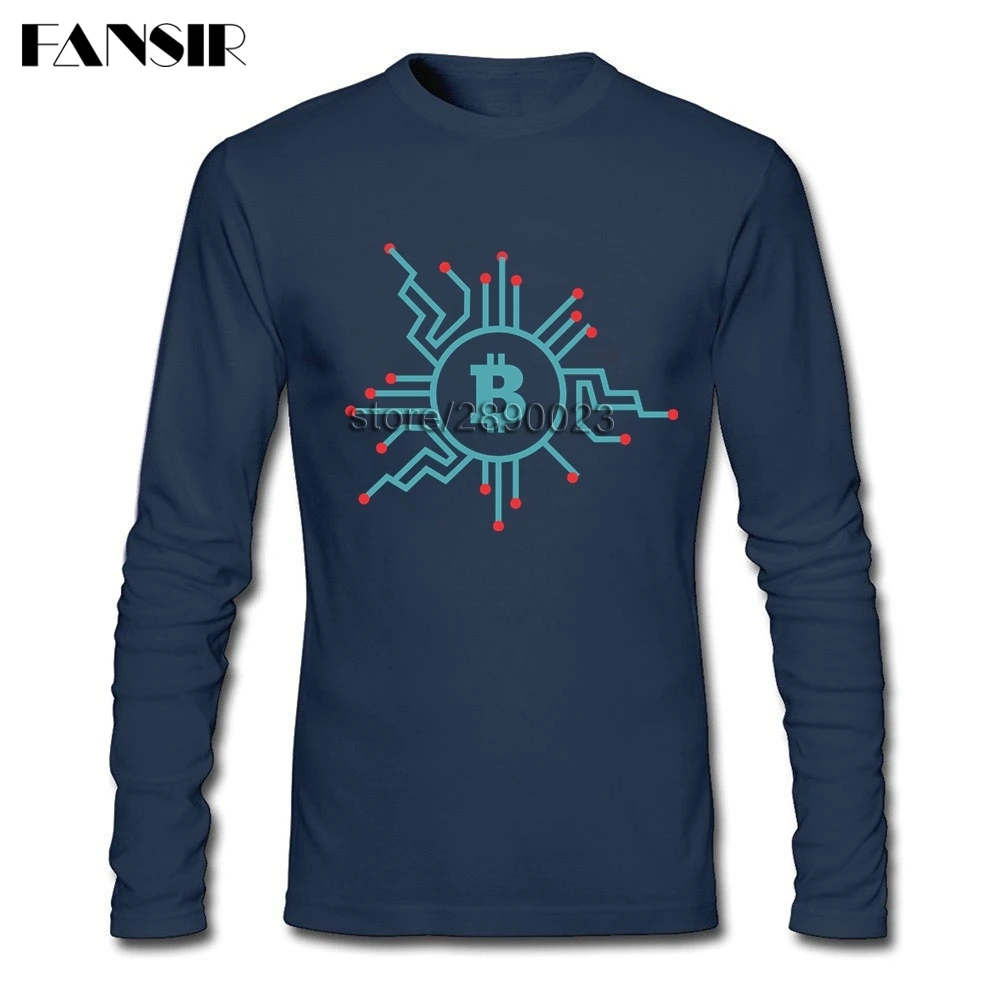 Мужские футболки Для мужчин s криптовалюты Bitcoin с длинными рукавами и круглым