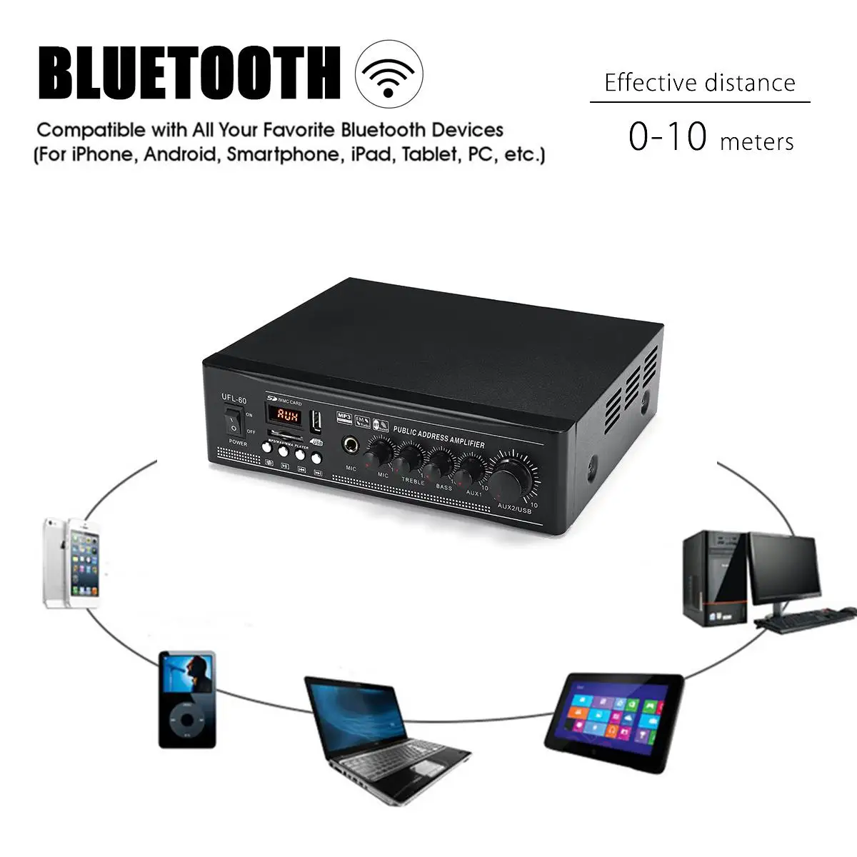 800 Вт HIFI аудио стерео усилитель мощности bluetooth FM радио USB SD 2CH 220 В домашний кинотеатр Amplificador аудио 4-16 Ом музыкальный плеер