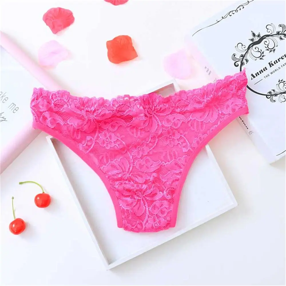 rose red 1 шт., сексуальные женские кружевные трусики с цветочным узором, стринги, дышащее нижнее белье, прозрачные трусики, бесшовные стринги, ночное белье - Цвет: rose red