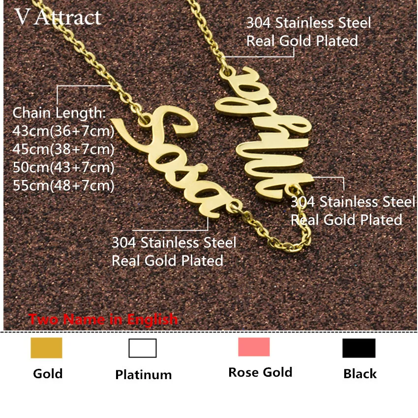 V Attract Sideway индивидуальное двойное именное ожерелье персонализированные два имени Подвески ожерелье ювелирные изделия семейное имя бар чокер