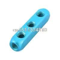 pneumatic 14 pt 3 position air hose inline manifold block splitter teal blue