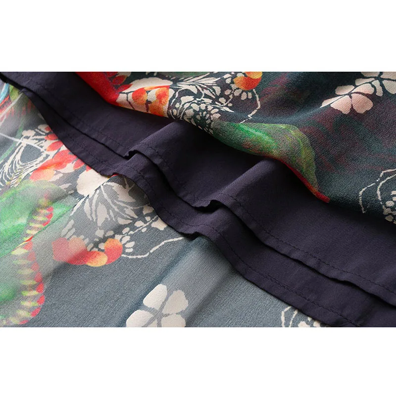 

Elegant Floral Print Long Dresses Womens Short Sleeve Rayon Chiffon Dress Summer Vestidos High Quality Loose O-Neck Clothes