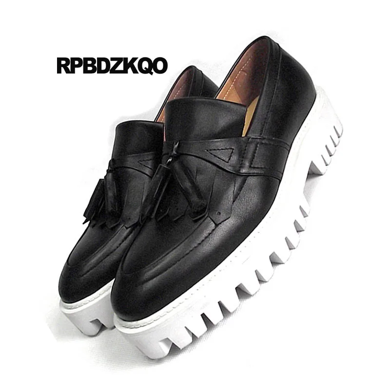 Loafers Plus Size British Style Luxury Spring Real Leather Platform Creepers Black High Quality Tassel Genuine Brand Shoes Men | Обувь