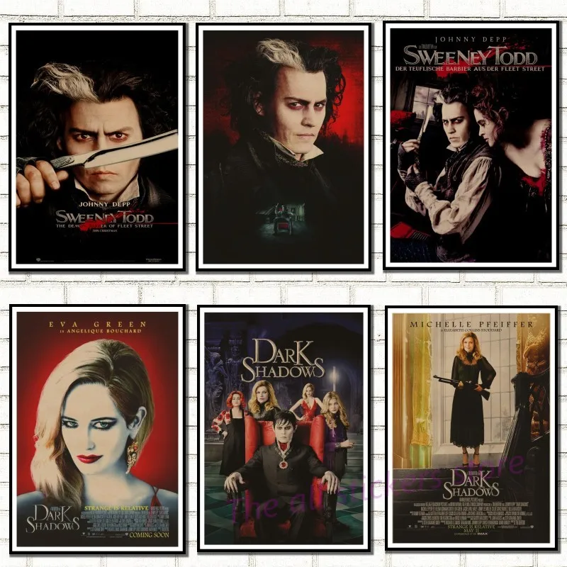 

Tim Burton movie posters . Sweeney Todd .Sleepy Hollow . Dark Shadows full.Kraft Paper Antique Poster/8006