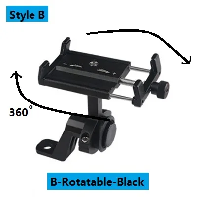 B-Rotatable-Black Универсальный алюминиевый сплав мото rcycle держатель для телефона для iPhone 11 pro поддержка телефона для gps мото держатель велосипедный Руль держатель - Цвет: B-Rotatable-Black