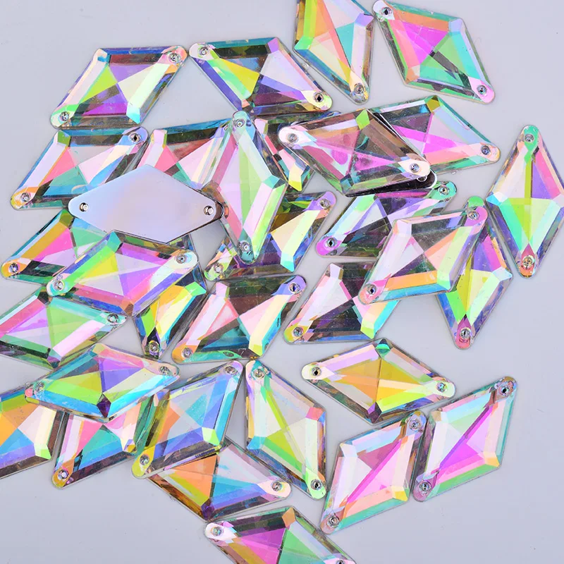 JUANO 18*30 мм специальные внутренние подкладки для шитья Стразы AB Crystal с плоской задней частью в виде ромбов с украшением в виде кристаллов Аппликация из страз модные, акриловые камни для поделки своими руками