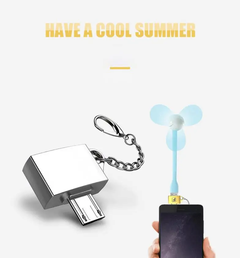 Металлический Micro USB папа к 2 0 Женский Адаптер конвертера OTG с брелоком Аксессуары