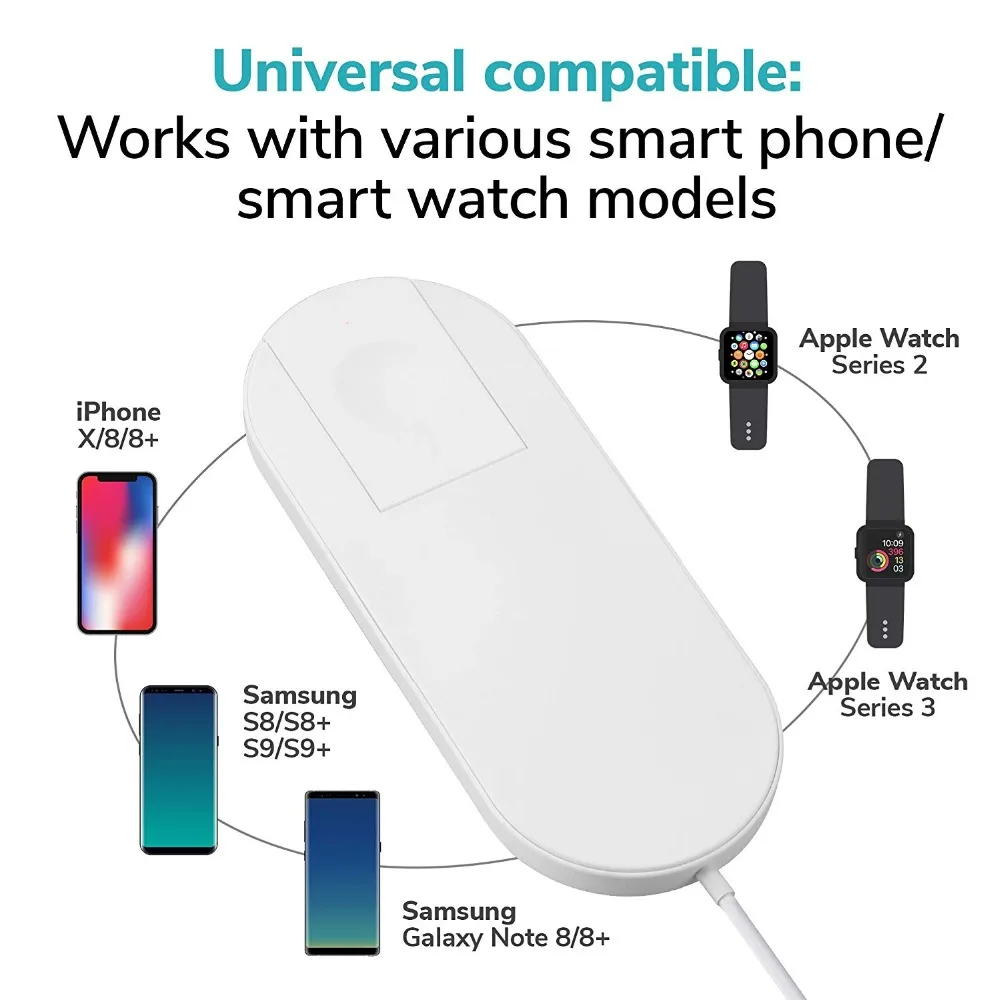 Быстрое беспроводное зарядное устройство для Apple Watch 3 iwatch iphone X 8 8plus 2 в 1 быстрая Беспроводная usb накладка адаптер для телефона зарядное устройство для часов