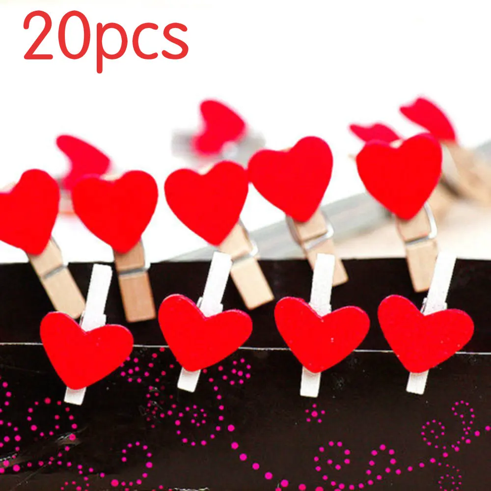 20pcs 10-50 шт./упак. дома Свадебные украшения мини с принтом «сердце», «любовь деревянная вешалка для одежды Фотобумага Пег контактный прищепка ремесло Почтовые открытки зажимы - Цвет: 20pcs