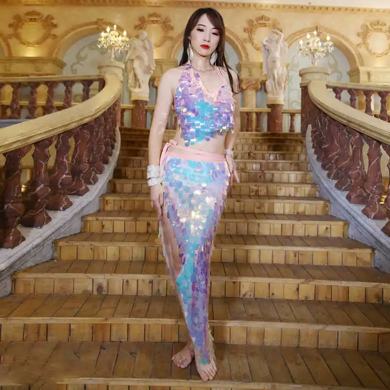 Pink Long Set Костюмы для восточных танцев, костюм для танца живота, платье для танца живота, платье для женщин, платье для танца живота XL, женская одежда для танца живота - Цвет: Pink Long Set
