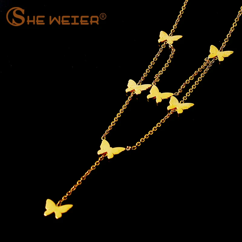 butterfly B SHE WEIER длинное ожерелье из нержавеющей стали колье воротник кулон в виде креста на цепочке ожерелье чокер безшейный Сердце Бесконечность женщин серебро - Окраска металла: butterfly B