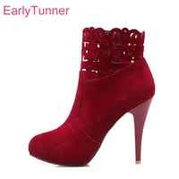 brand new hot sexy women ankle boots red black gray winter fashion lady nude stiletto shoes high heel ea07 plus big size 32 43