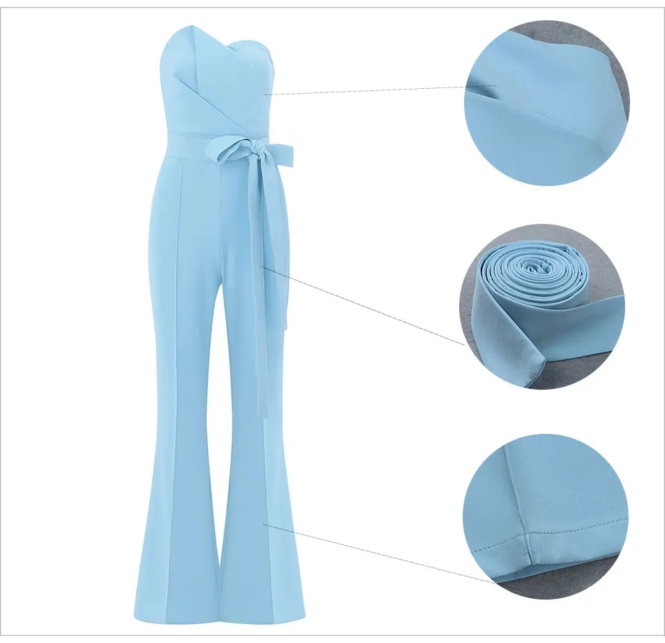 DressBird новые летние женские сексуальный комбинезон, платья с бантом, без бретелек, элегантный синий Знаменитости Длинные джампсьюты, комбинезоны-мини комбинезоны