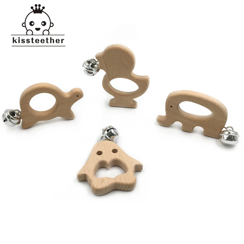 

Handmade Wooden Teether Animal elephan Teether Rattle Kids Teething Pendant DIY Baby Teether Toys hand wood pengui teether bells