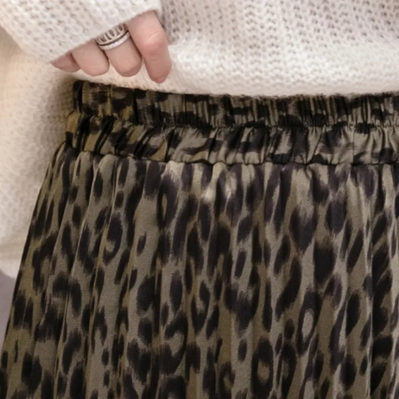 2018 Autumn and Winter New Women's Skirt Sexy Elastic Waist Leopard Pleated All Match Faldas Mujer Moda Plus Size Saia | Женская