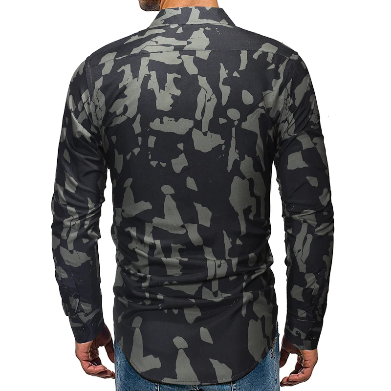 2018 Men Fashion Camouflage Shirt 3 Colors Long Sleeve Casual Men's Shirts Plus Size 3XL Turn-Down Collar Male Streetwear | Мужская