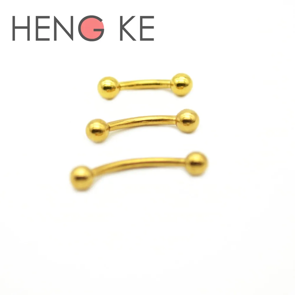HENGKE Jewelry Gold Titanium Eyebrow Ring 316L Surgical Steel Bars Curved 1.2mm Barbell Body Piercing Banana 16 Gauge | Украшения и