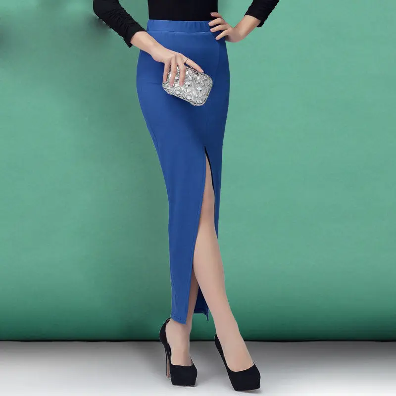 Женская юбка карандаш с разрезом Летняя Повседневная Длинная макси высокой