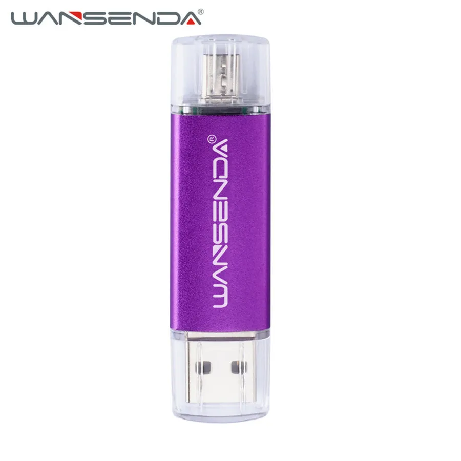WANSENDA OTG USB флеш-накопитель 2 в 1 USB2.0 и Micro usb OTG флеш-накопитель 8 ГБ 16 ГБ 32 ГБ 64 Гб 128 ГБ 256 Гб флешки карта памяти - Цвет: Фиолетовый