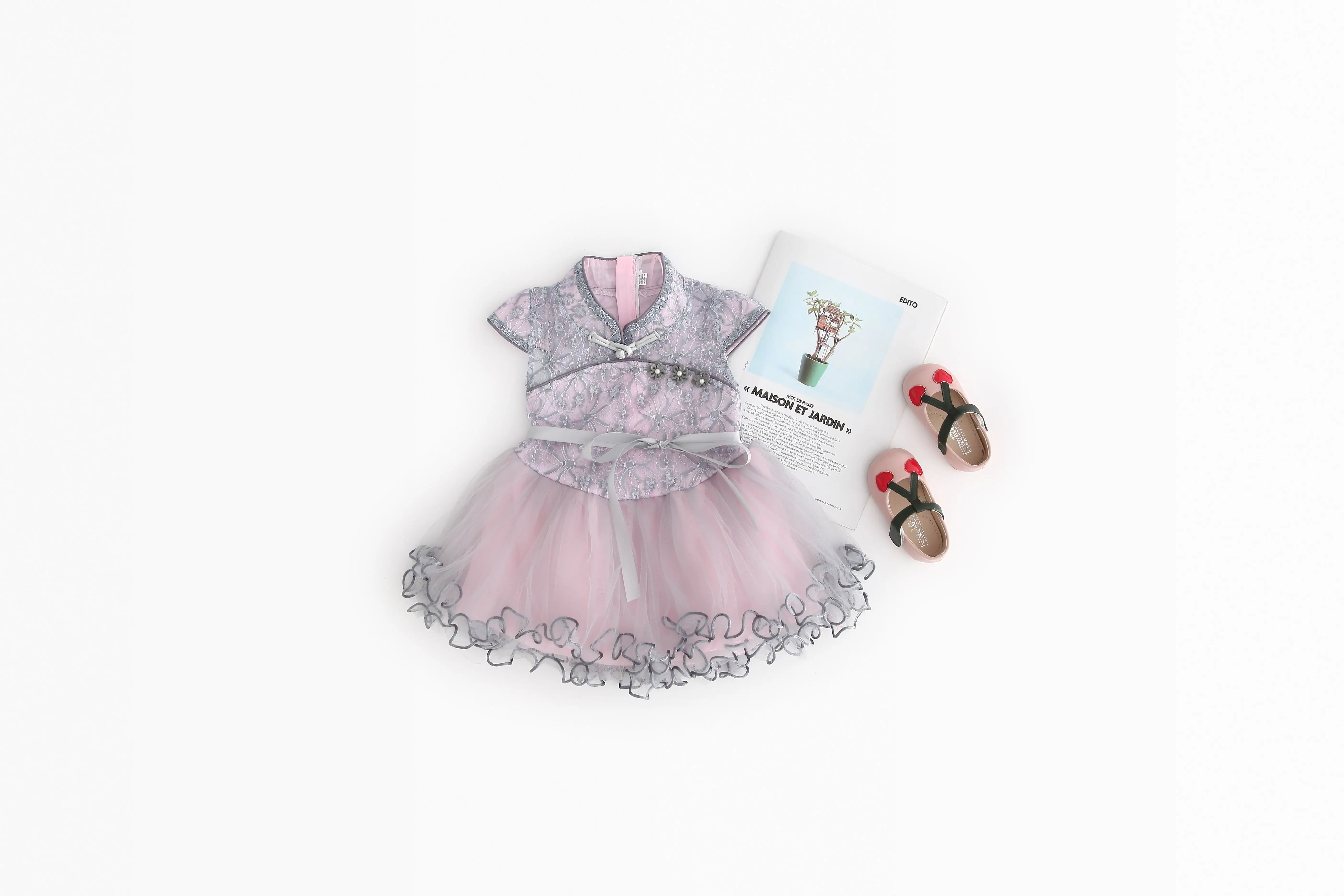 2019 Newborn Infant Toddler Baby Girl Princess Dress Floral Printed Lace Tulle Patchwork Cheongsam Party Wholesale Pudcoco | Детская