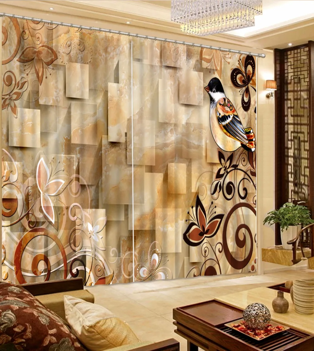 3D занавески под заказ любой размер мраморный фон узор птица занавеска s
