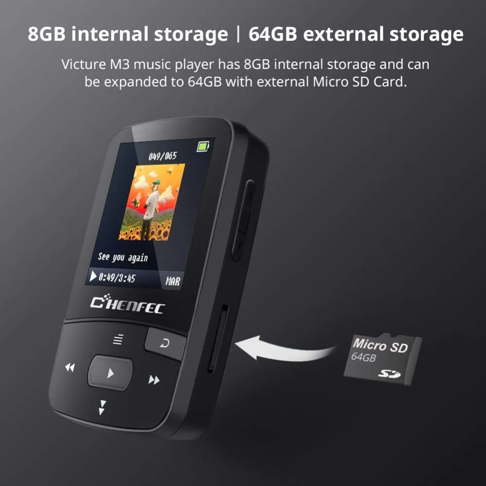 Mp3 плеер с клипсой 16 ГБ профессиональный Bluetooth 4 0 mp3 спортивный дисплей времени FM