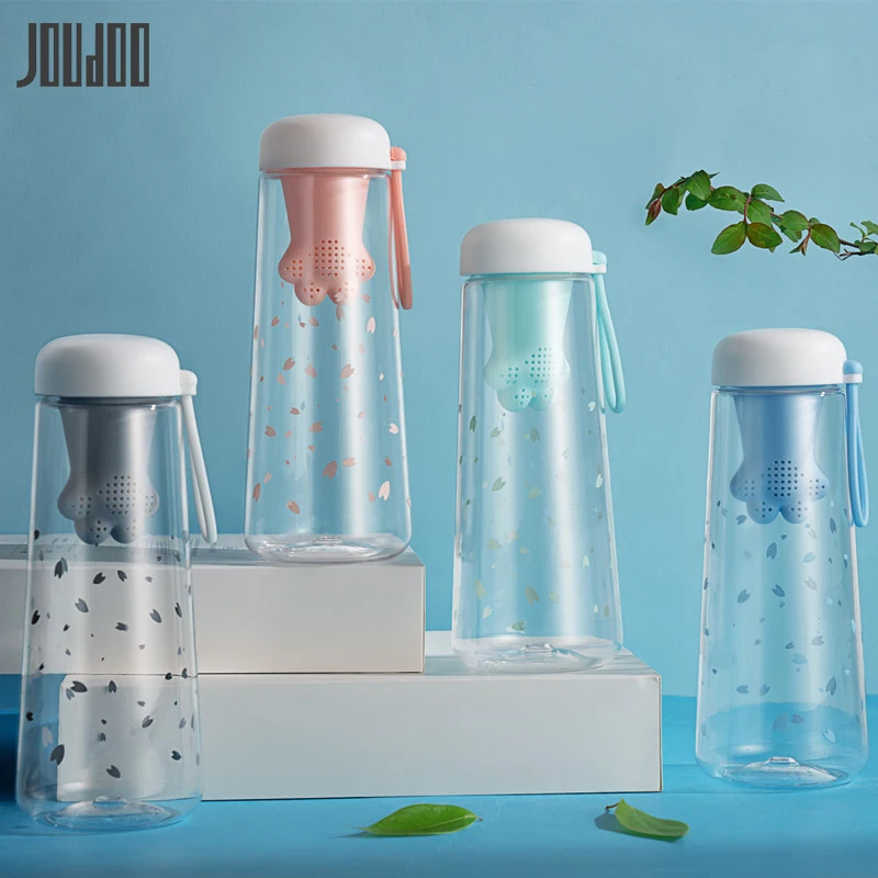 Милая мультяшная бутылка для воды JOUDOO 550 мл с чайным фильтром без БФА пластиковые