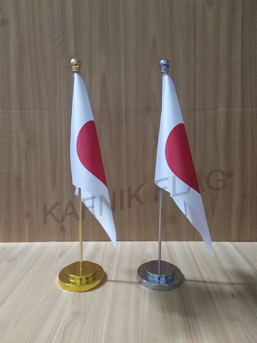 

KAFNIK,Japan Office table desk flag with gold or silver metal flagpole base 14*21cm country flag free shipping