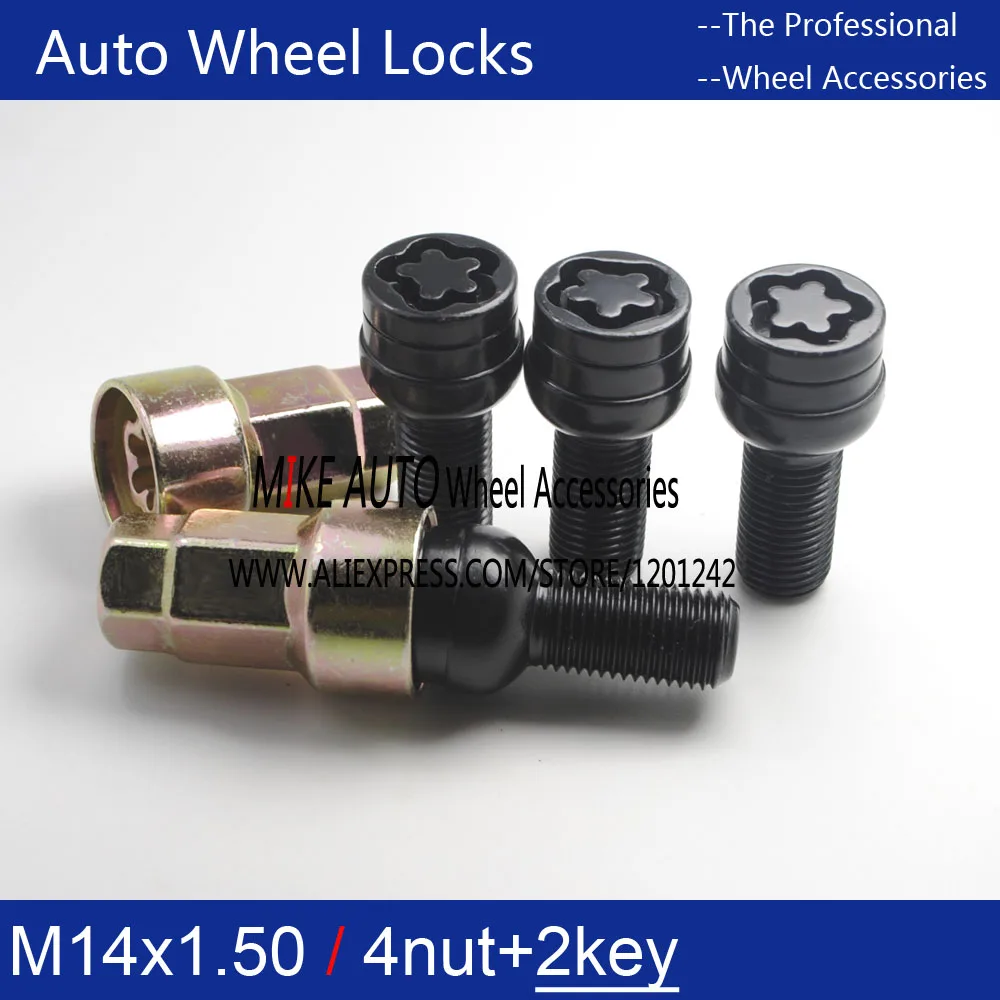 4 шт. для VW Golf Jetta Beetle Passat Колесный болт и 2 запорных гайки M14x1.5x27.5 8D0601139F 004 8D0 601 139F 1K0
