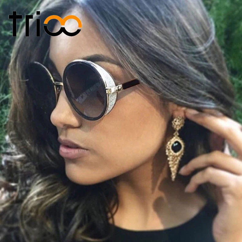 Роскошные блестящие круглые солнцезащитные очки TRIOO брендовые резные